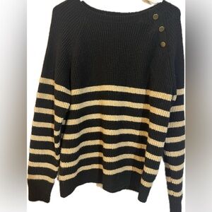 Striped Black and Tan Sweater w/ Gold Metal Buttons Women’s M